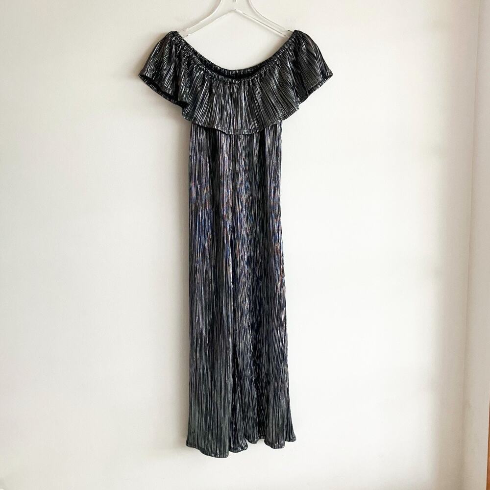 Art Class Girls Size XL 14/16 Metallic Off The Shoulder Jumpsuit Silver Black